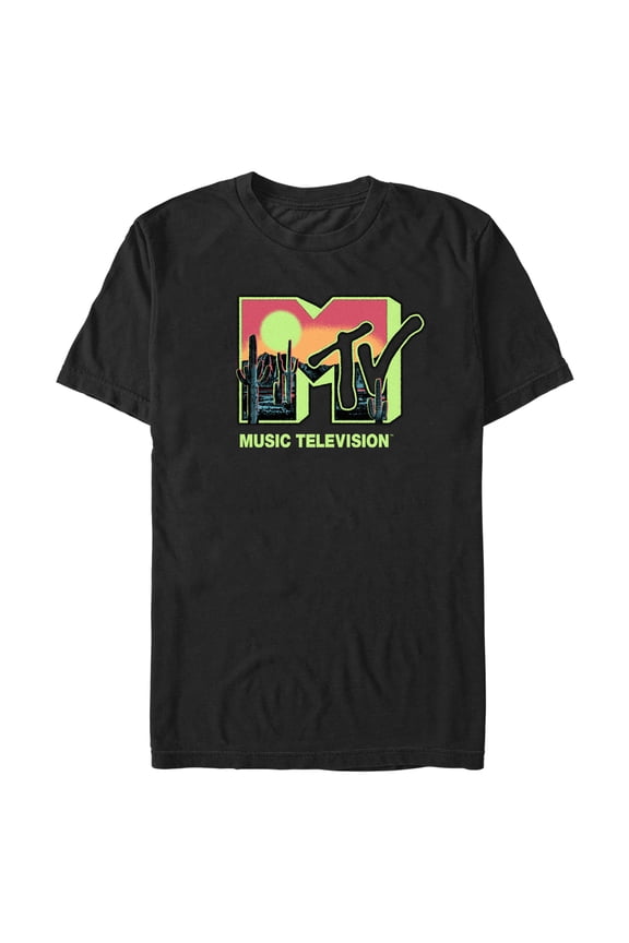 Men's MTV Desert Spray Paint Logo  Graphic Tee Black Medium