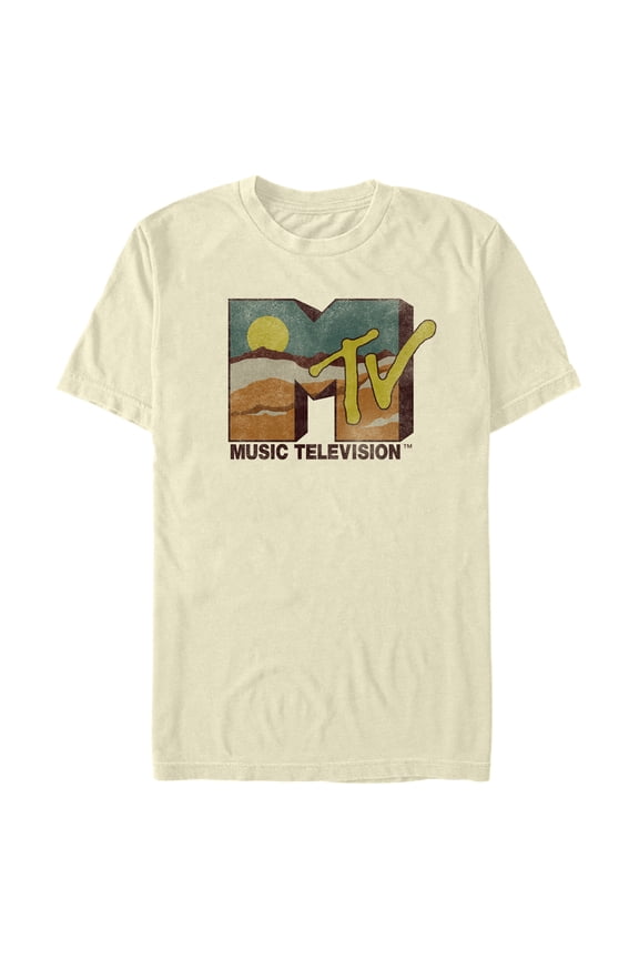 Men's MTV Distressed Mountain Logo Graphic Tee Beige 3X Large