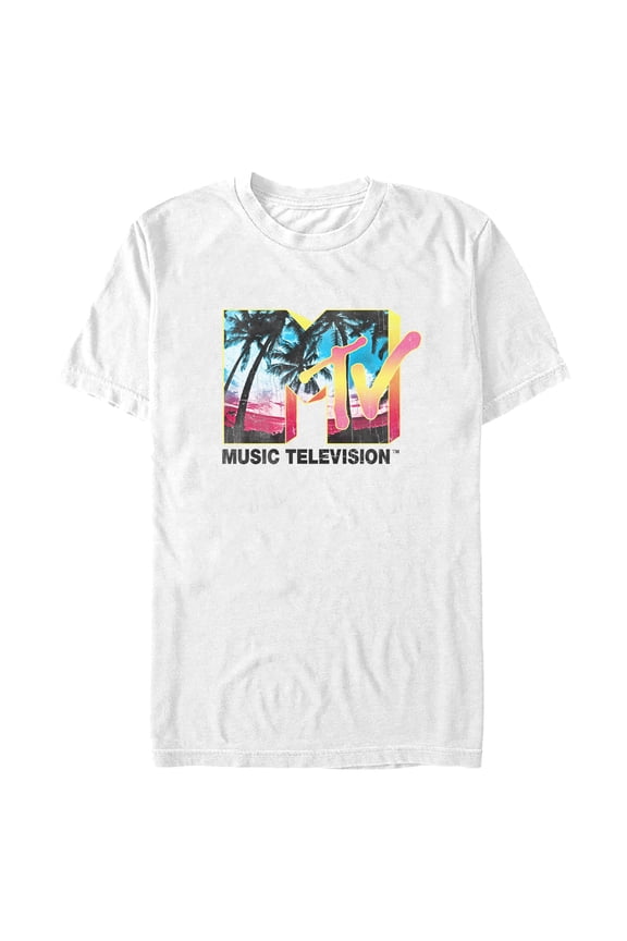 Men's MTV Distressed Tropical Logo Graphic Tee White Large