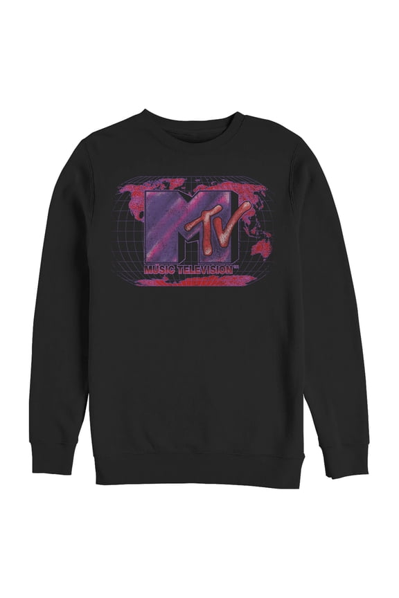 Men's MTV Dot Print Globe Logo Sweatshirt Black Medium