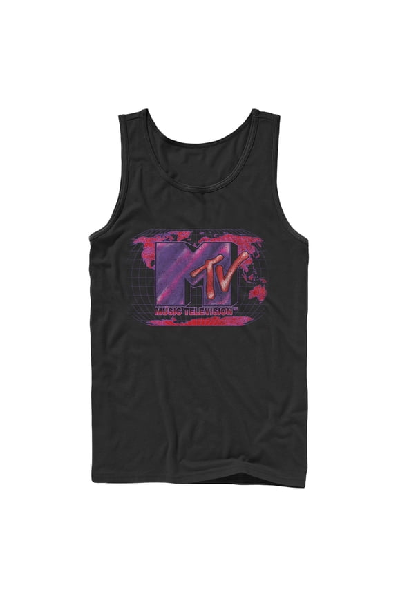 Men's MTV Dot Print Globe Logo Tank Top Black Small