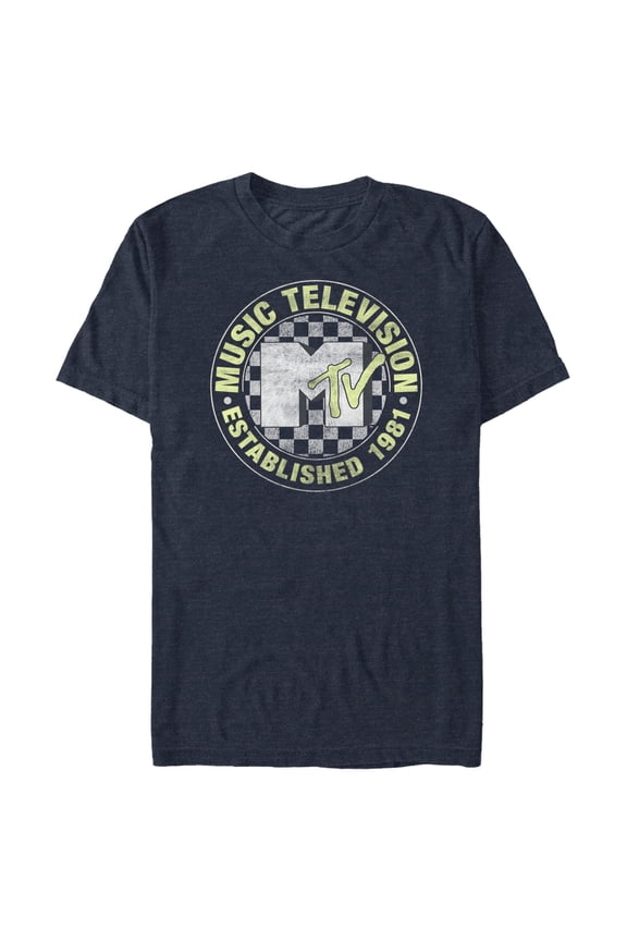 Men's MTV Established 1981 Logo  Graphic Tee Navy Blue Heather Medium