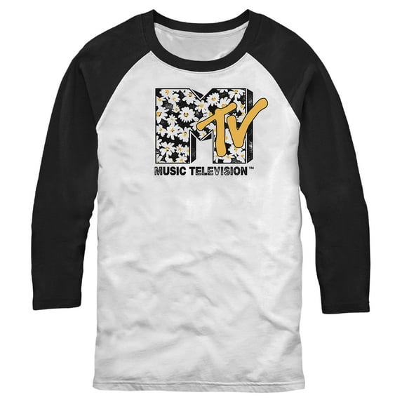 Men's MTV Floral Print Logo Baseball Graphic Tee White/Black X Large