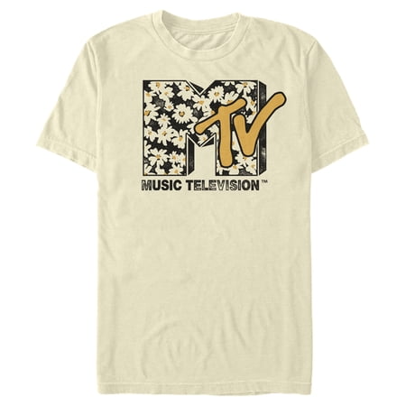 Men's MTV Floral Print Logo Graphic Tee Beige X Large