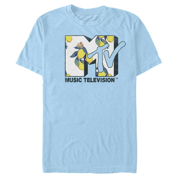 Men's MTV Flower Logo  Graphic Tee Light Blue Medium