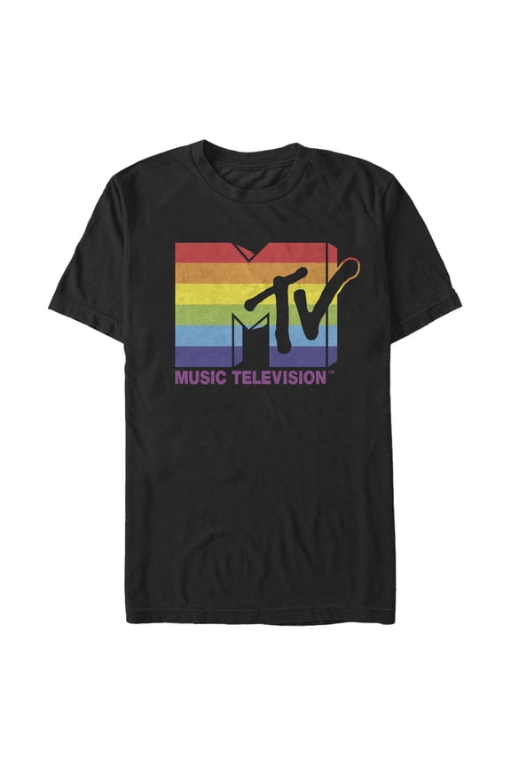 Men's MTV Horizontal Rainbow Logo Graphic Tee Black Large
