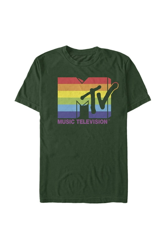 Men's MTV Horizontal Rainbow Logo Graphic Tee Dark Green 3X Large