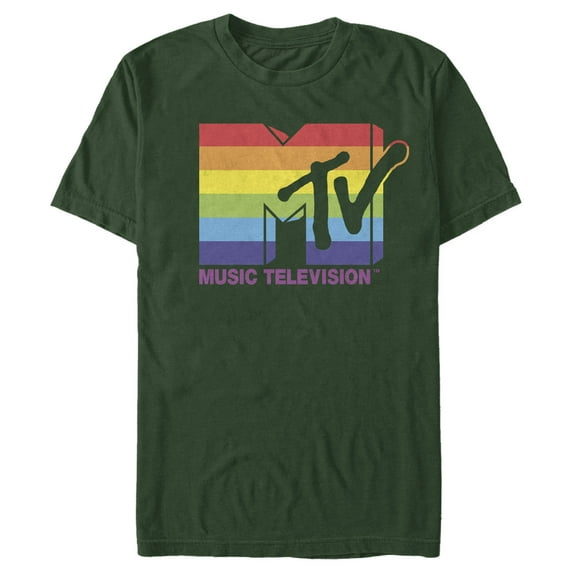 Men's MTV Horizontal Rainbow Logo Graphic Tee Dark Green X Large