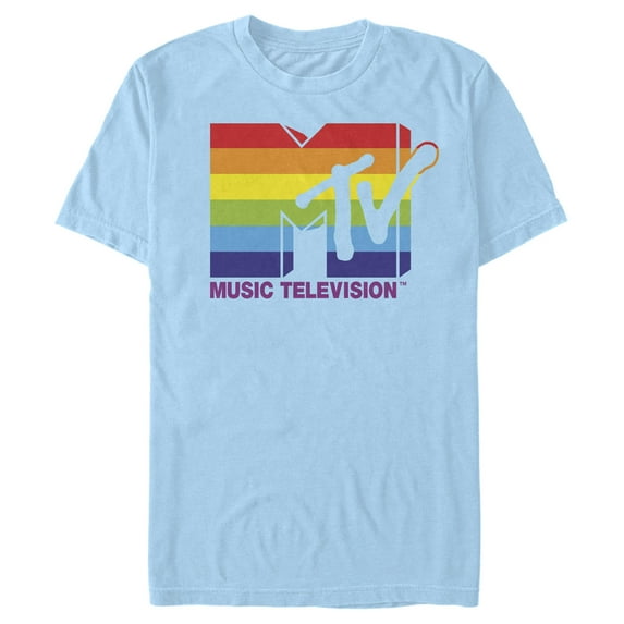 Men's MTV Horizontal Rainbow Logo Graphic Tee Light Blue 2X Large