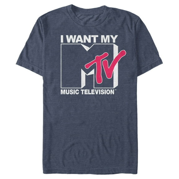 Men's MTV I Want My Music Television  Graphic Tee Navy Blue Heather 2X Large