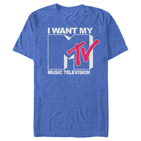 Men's MTV I Want My Music Television Graphic Tee Royal Blue Heather Small