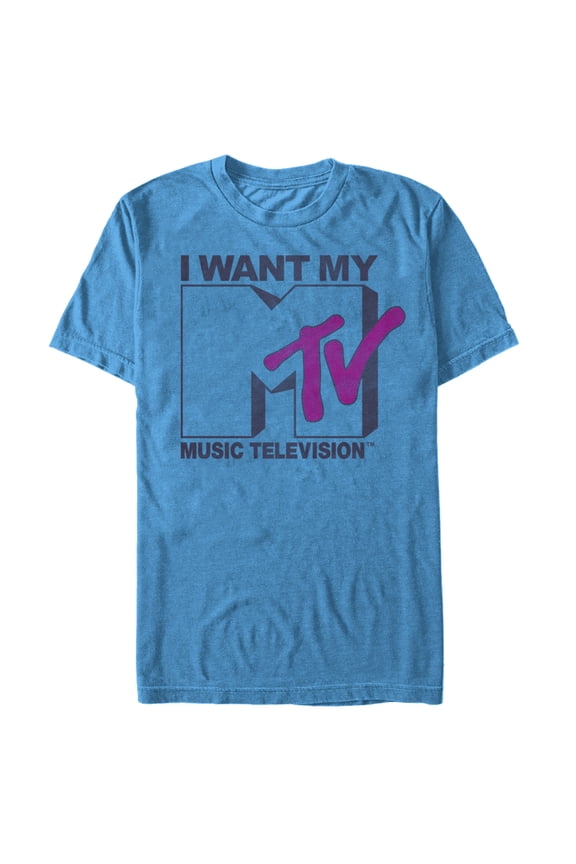 Men's MTV I Want My Music Television  Graphic Tee Turquoise Large