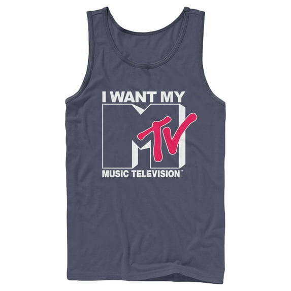 Men's MTV I Want My Music Television Tank Top Navy Blue Medium