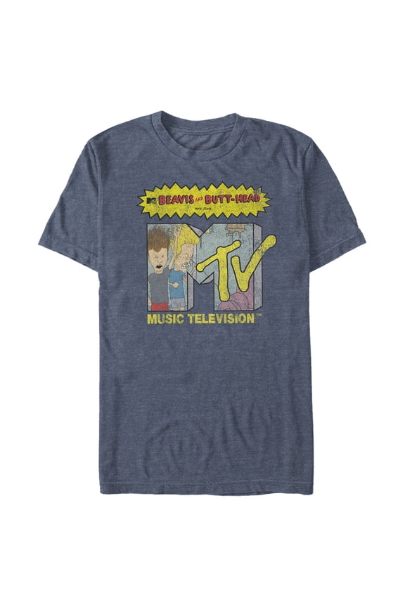 Men's MTV Logo Graphic Tee Navy Blue Heather Large