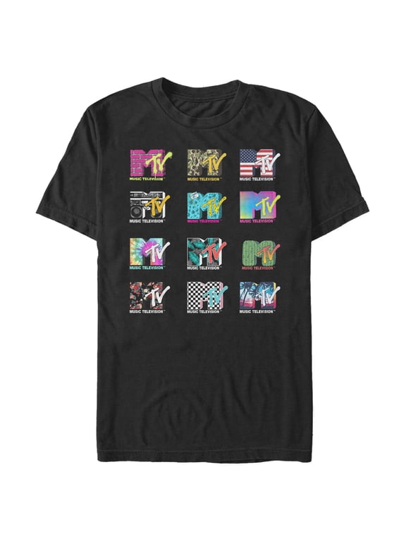 Men's MTV Logo Grid Graphic Tee Black 4X Large