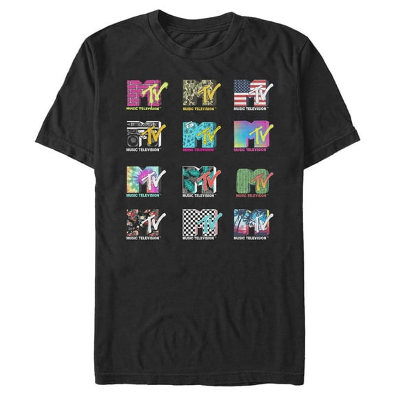 Men's MTV Logo Grid Graphic Tee Black Large