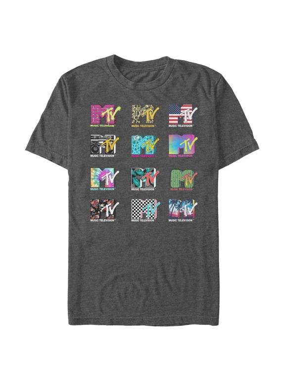 Men's MTV Logo Grid Graphic Tee Charcoal Small