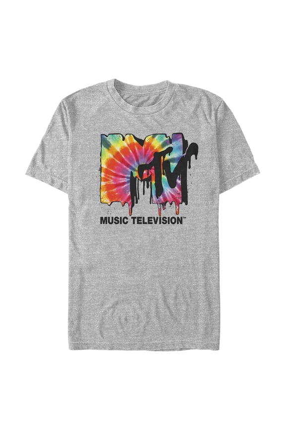 Men's MTV Melted Tie-Dye Logo Graphic Tee Athletic Heather Large