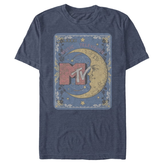 Men's MTV Moon Line Drawing Logo Graphic Tee Navy Blue Heather 3X Large