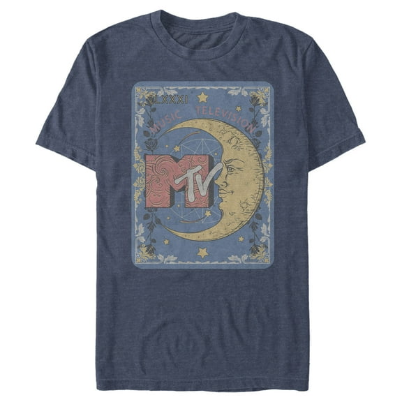 Men's MTV Moon Line Drawing Logo  Graphic Tee Navy Blue Heather Large