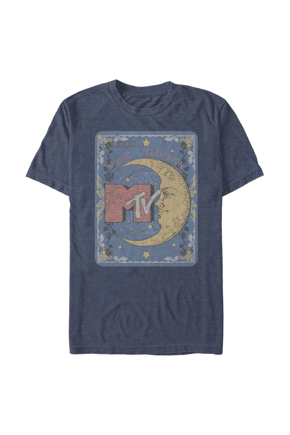 Men's MTV Moon Line Drawing Logo Graphic Tee Navy Blue Heather Large