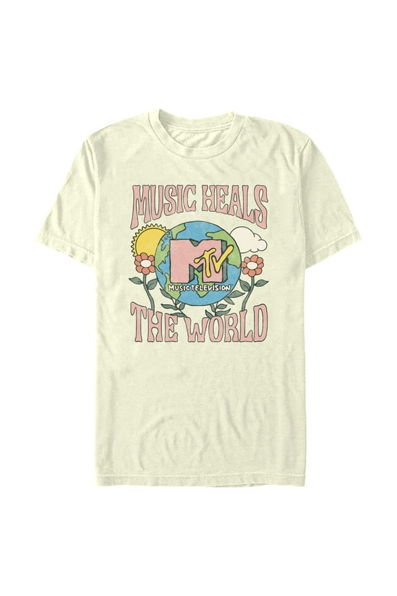 Men's MTV Music Heals the World Graphic Tee Beige Large