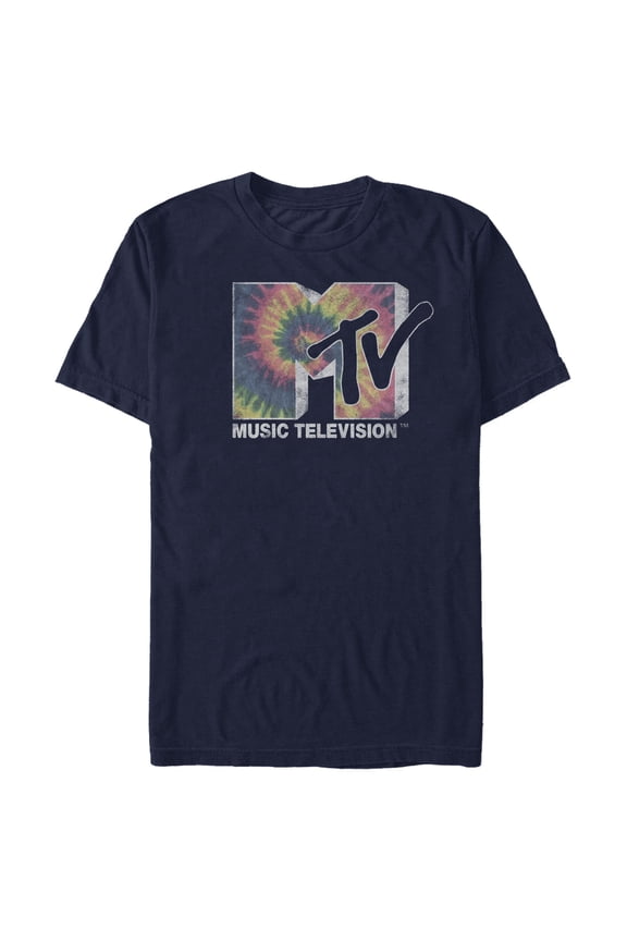 Men's MTV Psychedelic Logo Graphic Tee Navy Blue Medium