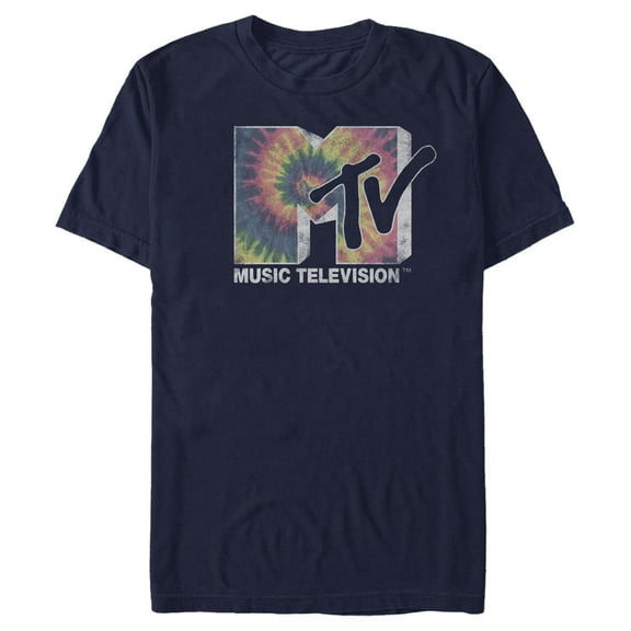 Men's MTV Psychedelic Logo Graphic Tee Navy Blue Medium