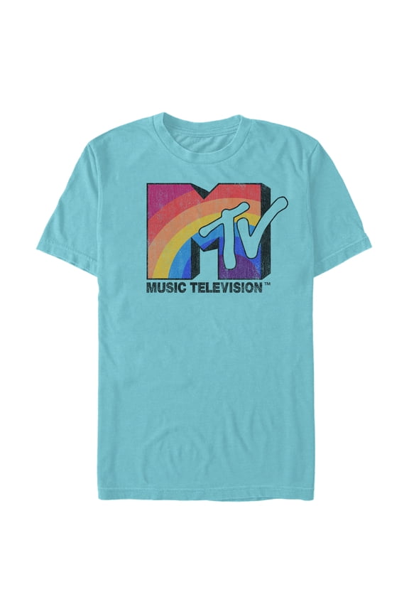 Men's MTV Rainbow Logo  Graphic Tee Tahiti Blue 2X Large