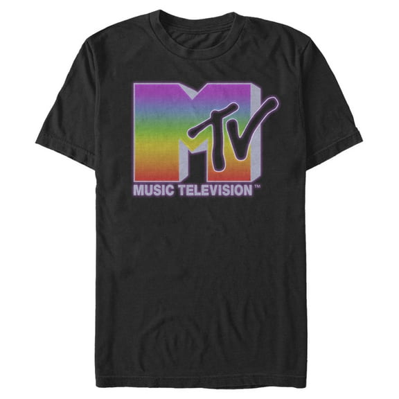 Men's MTV Rainbow Static Logo  Graphic Tee Black X Large