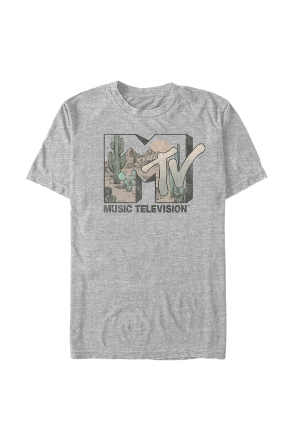 Men's MTV Retro Desert Logo Graphic Tee Athletic Heather Small
