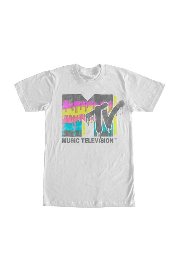 Men's MTV Retro Logo Drip  Graphic Tee White Medium