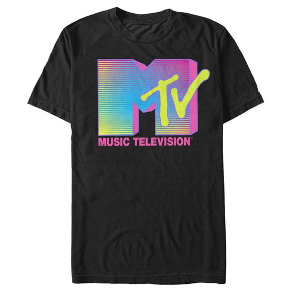 Men's MTV Retro Neon Stripe Logo  Graphic Tee Black 3X Large