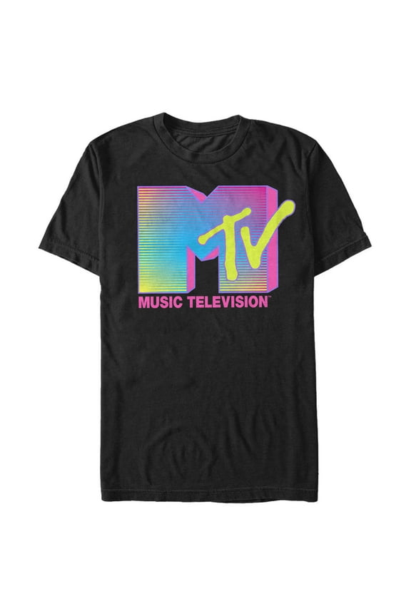 Men's MTV Retro Neon Stripe Logo  Graphic Tee Black 4X Big Tall