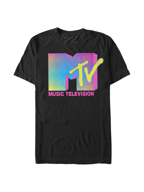 Men's MTV Retro Neon Stripe Logo Graphic Tee Black 5X Large