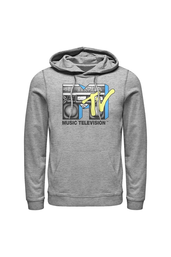 Men's MTV Retro Stereo Logo  Pull Over Hoodie Athletic Heather Medium