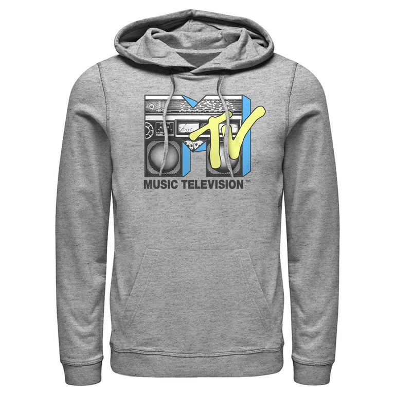 Men s MTV Retro Stereo Logo Pull Over Hoodie Athletic Heather X