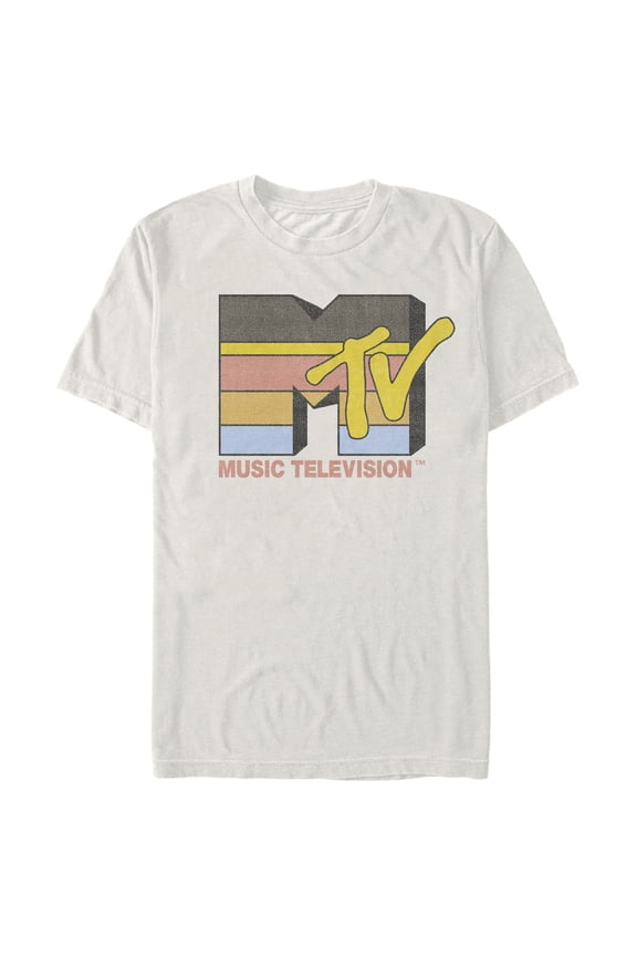 Men's MTV Retro Stripey Logo  Graphic Tee Beige X Large