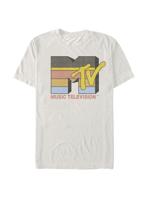 Men's MTV Retro Stripey Logo Graphic Tee Beige X Large