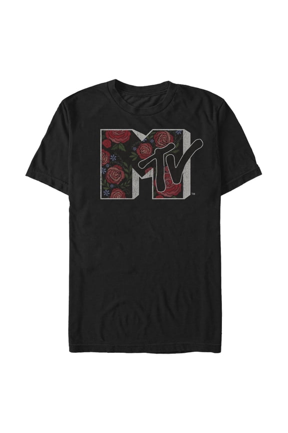 Men's MTV Rose Decor Logo Graphic Tee Black Medium