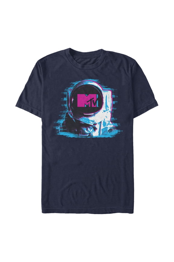 Men's MTV Spaceman Stare Logo Graphic Tee Navy Blue Medium