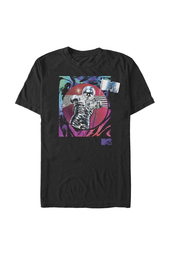Men's MTV Spaceman Statue Circle  Graphic Tee Black Medium
