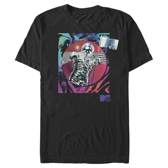Men's MTV Spaceman Statue Circle Graphic Tee Black Medium