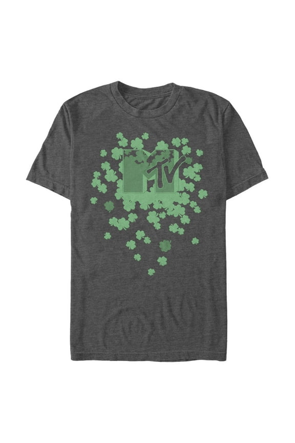 Men's MTV St. Patrick's Day Shamrock Splatter Logo Graphic Tee Charcoal Heather Large