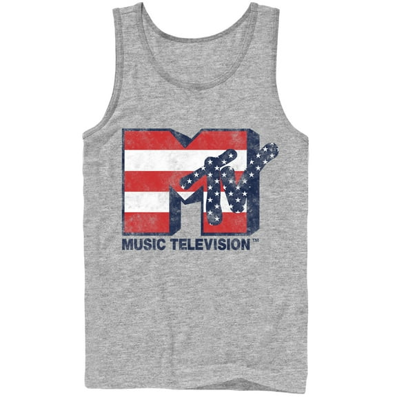 Men's MTV Stars and Stripes Logo  Tank Top Athletic Heather Small