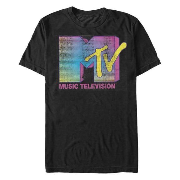 Men's MTV Stripe Flourescent Logo  Graphic T-Shirt