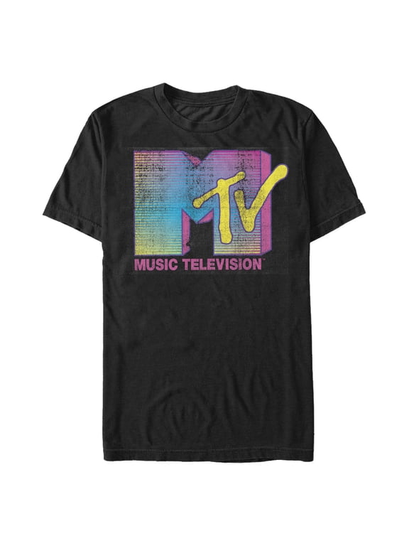 Men's MTV Stripe Flourescent Logo Graphic T-Shirt