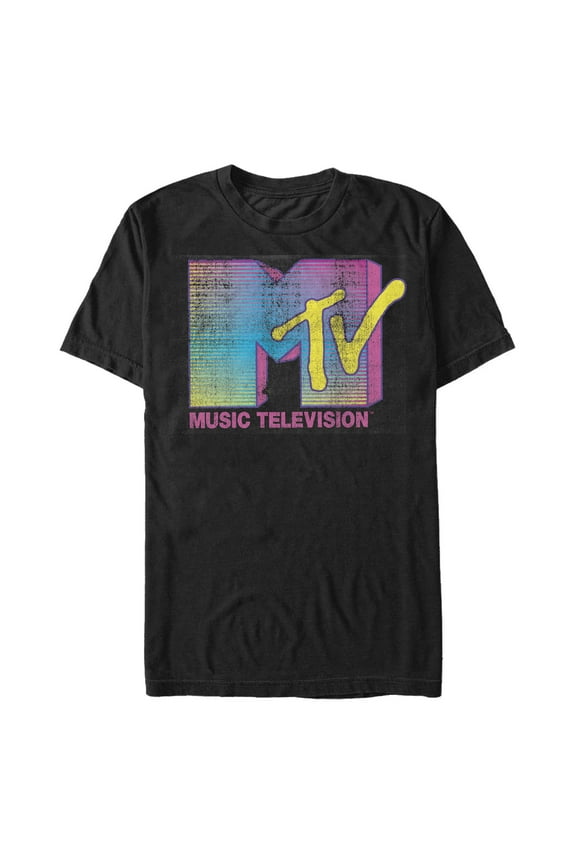 Men's MTV Stripe Flourescent Logo Graphic T-Shirt
