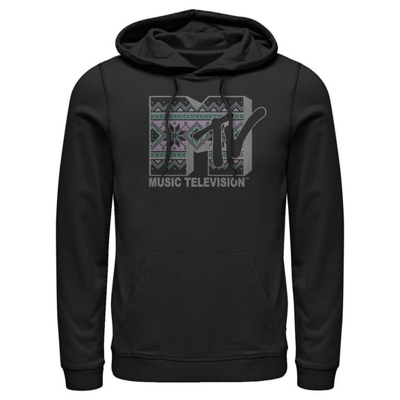 Men's MTV Tapestry Logo  Pull Over Hoodie Black 2X Large