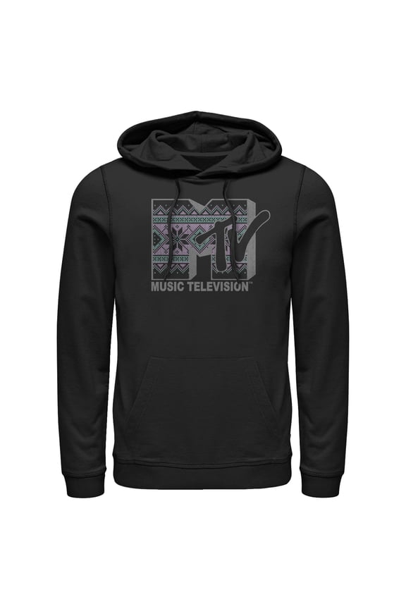 Men's MTV Tapestry Logo Pull Over Hoodie Black Large